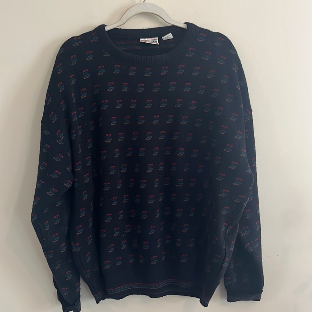 Vintage Wool Sweater‎ Eclectic Grandpa Geometric Abstract Retro Italy Fall XL